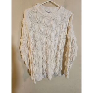 Ginger Vintage White 3D Popcorn Knit Crewneck Sweater Made in USA Women L